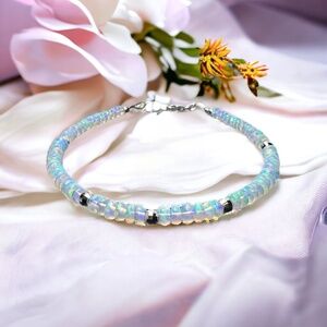 New Natural Welo Opal Bracelet 18K White Gold , 7.5" - 7.9"   October Birthstone